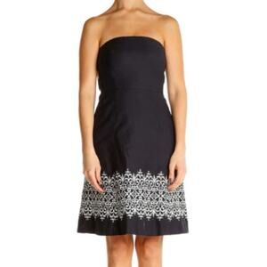 Ann taylor loft navy sleeveless dress embroidered size 0 petite xS strapless